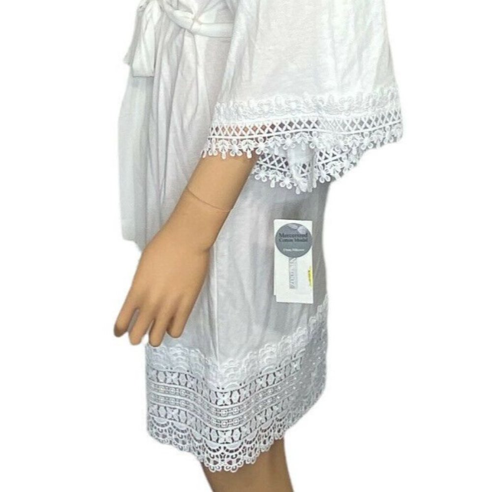NWT Flora Nikrooz Womens Edie Cotton Lace Knit Short Wrap Robe S White MSRP $88 - Picture 11 of 12